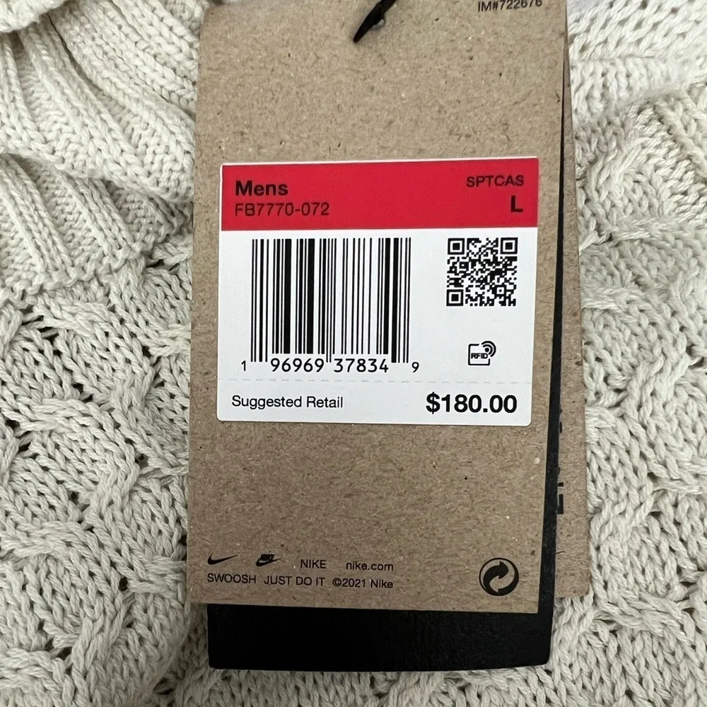 Nike Life Mens Cable Knit Turtleneck Off White Chunky Relaxed Large Sweater NWT